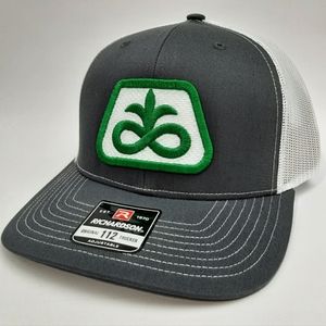 Retro Vintage Pioneer Seeds Logo Patch on a Richardson 112 Trucker Farmer Hat Ca
